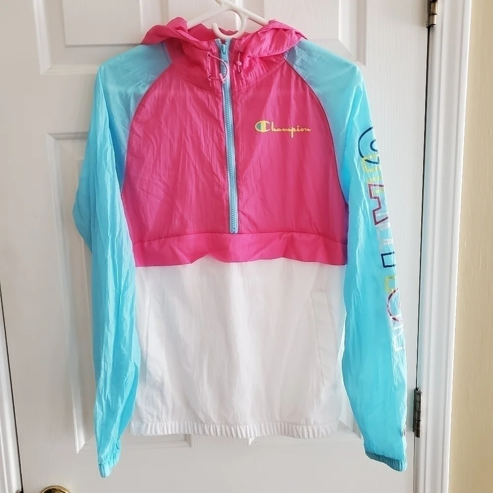 Champion Men's Colorblock Manorak 2.0 size Small in Blue Horizon/Reef Pink/White